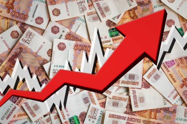 Ok Rus ruble para arka plan ile büyüyen