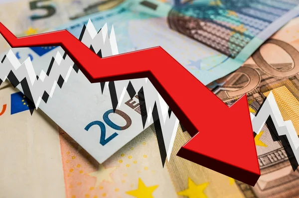 Dropping pijl met euro geld achtergrond — Stockfoto