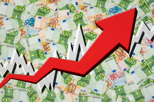 Groeiende pijl met euro geld achtergrond — Stockfoto