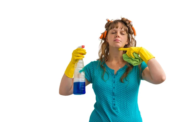 Dona de casa está cansado de limpeza, ela está farta de limpeza — Fotografia de Stock