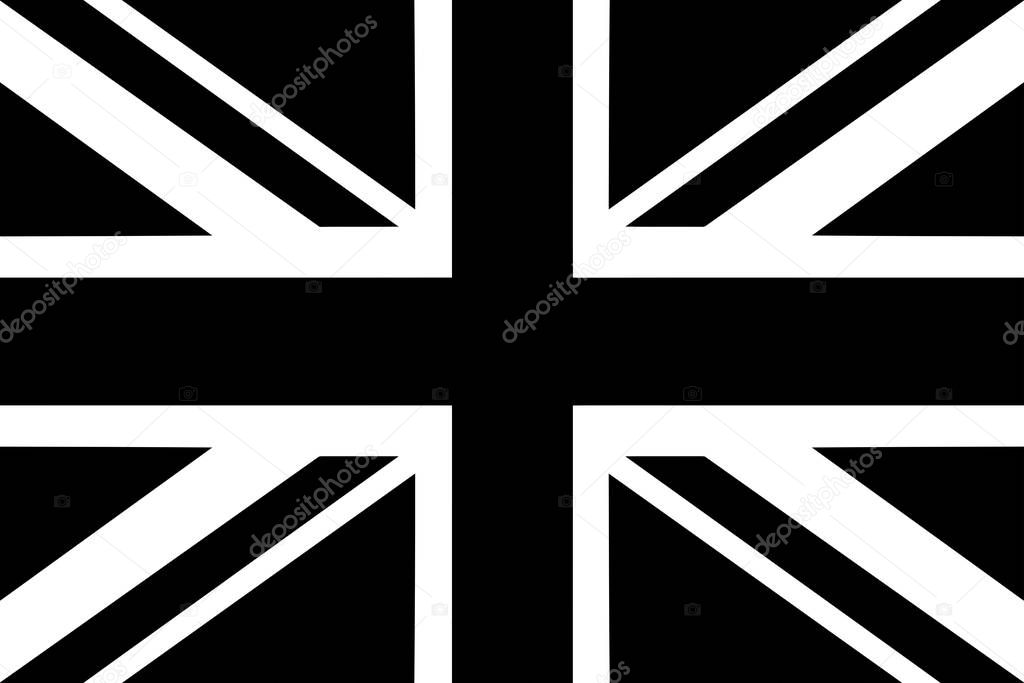Flag of United Kingdom with black and white colors