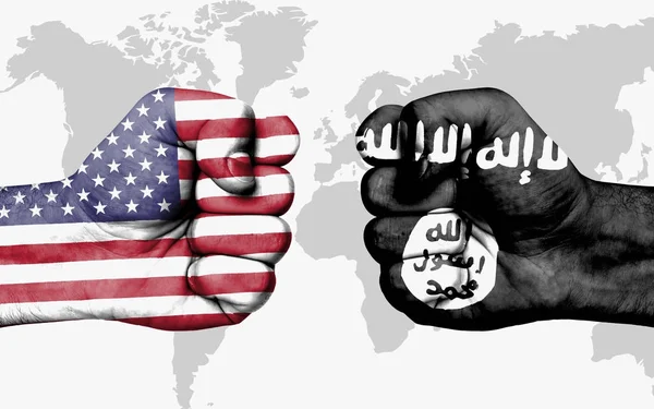 Conflict between USA and Islamic State - male fists — Stock Photo, Image