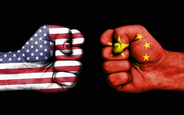 Conflict between USA and China - male fists — Stock Photo, Image