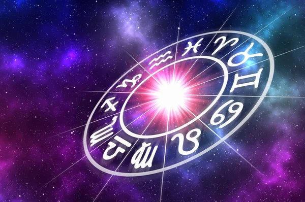 Αστρολογικά zodiac σημάδια στο εσωτερικό του κύκλου ωροσκόπιο — Φωτογραφία Αρχείου