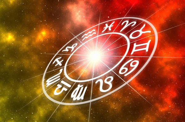 Αστρολογικά zodiac σημάδια στο εσωτερικό του κύκλου ωροσκόπιο — Φωτογραφία Αρχείου