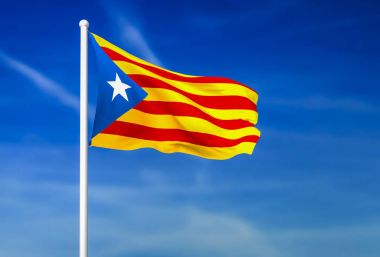 Catalonia dalgalanan bayrak mavi gökyüzü arka plan üzerinde
