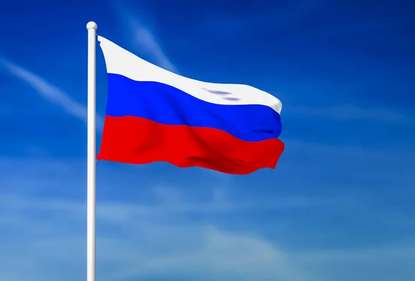 Wapperende vlag van Rusland op de blauwe hemelachtergrond — Stockfoto