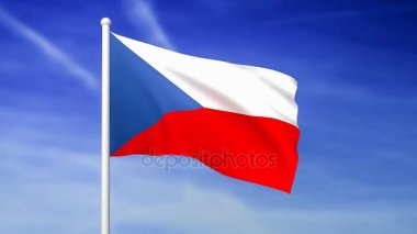 Mavi gökyüzü arka plan - 3d render Çek Cumhuriyeti bayrağı sallayarak