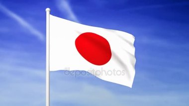 Mavi gökyüzü arka plan - 3d render Japonya bayrağı sallayarak