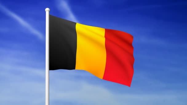 Wapperende Vlag Van België Blauwe Hemelachtergrond Gesmolten — Stockvideo