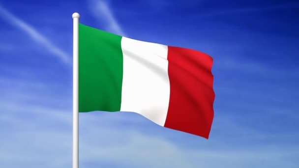 Drapeau Ondulé Italie Sur Fond Bleu Ciel Rendu — Video