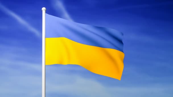 Sventolando Bandiera Dell Ucraina Sullo Sfondo Del Cielo Blu Resa — Video Stock