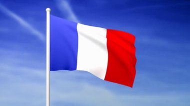 Mavi gökyüzü arka plan - 3d render Fransa bayrağı sallayarak