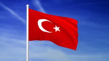 Mavi gökyüzü arka plan - 3d render üzerinde Türkiye'nin bayrak sallayarak