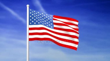 Amerika Birleşik Devletleri mavi gökyüzü üzerinde sallanan bayrak arka plan - 3d render