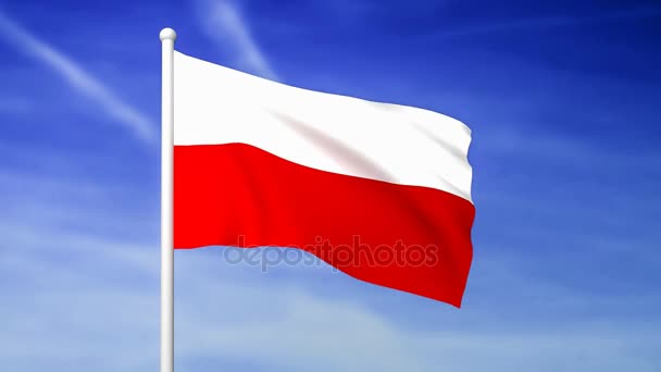 Ondeando Bandera Polonia Sobre Fondo Azul Del Cielo Renderizado — Vídeos de Stock