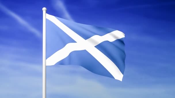 Schwenkende Flagge Von Schottland Auf Blauem Himmelhintergrund Gerendert — Stockvideo