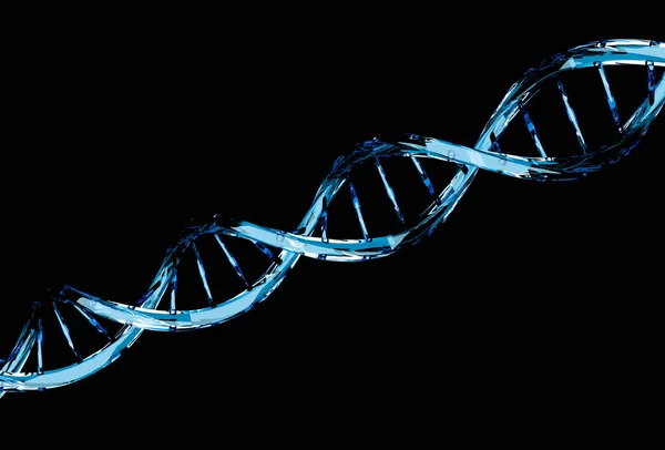 Struttura molecola di DNA blu isolata su nero — Foto Stock