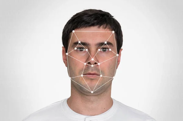 Man ansiktsigenkänning - biometrisk kontroll koncept — Stockfoto