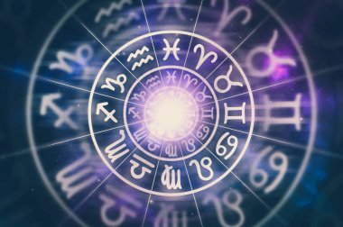 Astrolojik zodyak işaretleri burç daire içinde