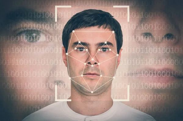 Riconoscimento facciale uomo - concetto di verifica biometrica — Foto Stock