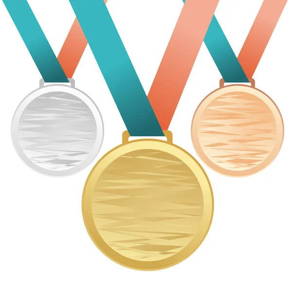 Satz Gold-, Silber- und Bronzemedaillen mit Schleifen — Stockvektor