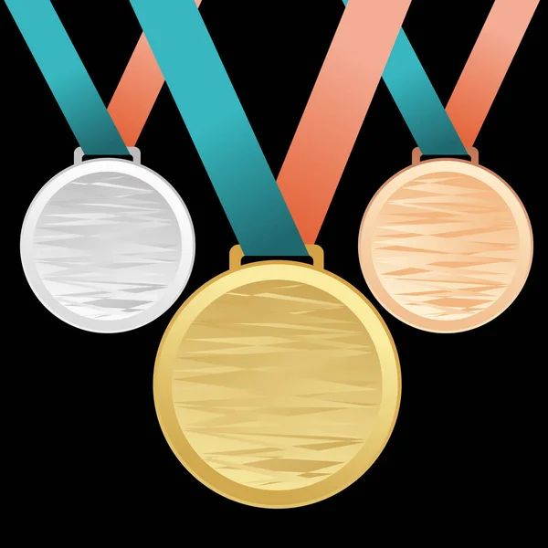 Set of gold, silver and bronze medals with ribbons — Stock Vector