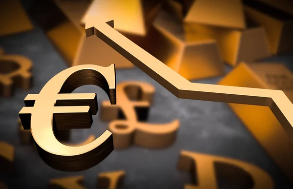 Símbolo do euro dourado e seta dourada para cima — Fotografia de Stock