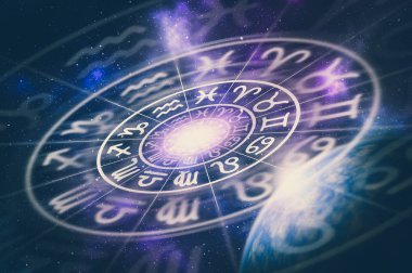 Astrolojik zodyak işaretleri burç daire içinde