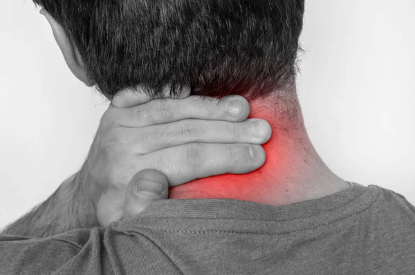 Man with muscle injury having pain in his neck — Stock Photo, Image