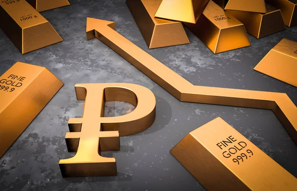 Gouden roebel symbool en Gouden Pijl-omhoog — Stockfoto