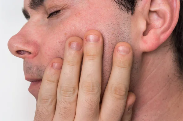 Man with a painful expression is having toothache — Stock Photo, Image