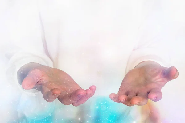 Magic hands with a mystical shine around — Stock Photo, Image