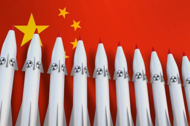 Nuclear missiles in a row and flag of China clipart