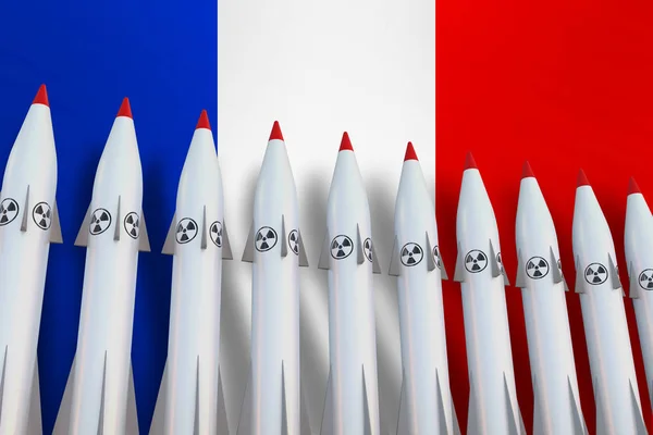 Nuclear missiles in a row and flag of France — Stock Photo, Image