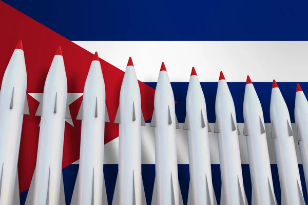 Βλήματα σε μια σειρά και τη σημαία της Κούβας — Φωτογραφία Αρχείου