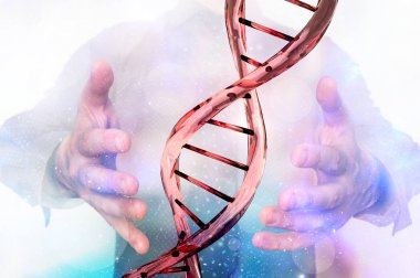 Dna molekülünün elleri arasında olan adam