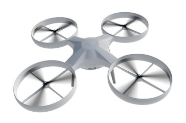 Beyaz arka plan üzerinde uçan quadcopter isolalated