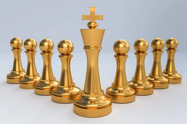 Golden King with golden pawns - chess teamwork concept