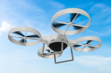 Mavi gökyüzünde uçan drone