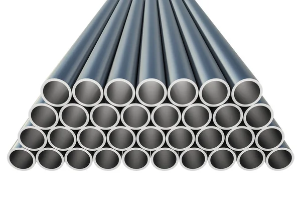 Perfiles metálicos de acero en forma de tubería - concepto industrial —  Fotos de Stock
