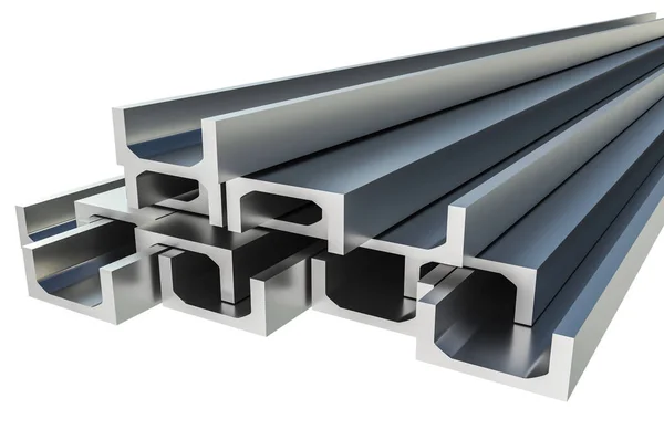 Perfiles metálicos de acero en forma de u-bar - concepto de industria —  Fotos de Stock