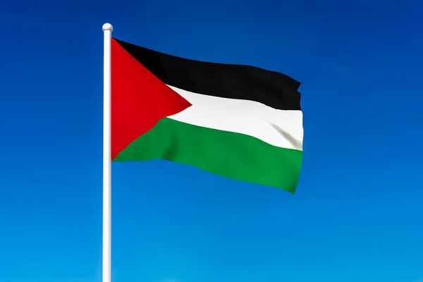 Ondeando la bandera de Palestina sobre el fondo azul del cielo —  Fotos de Stock