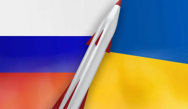 Місіонер Росії та України на тлі прапорів — стокове фото