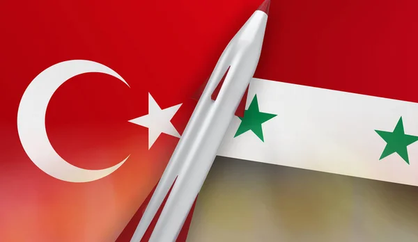 Missile of Turkey and Syria on flags background — Stock Photo, Image