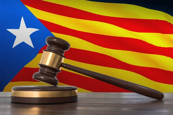 Justice in Catalonia. Wooden gavel in lawyer office. — Stock Photo, Image