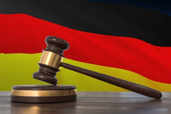Justiça na Alemanha. Martelo de madeira em escritório de advogado . — Fotografia de Stock
