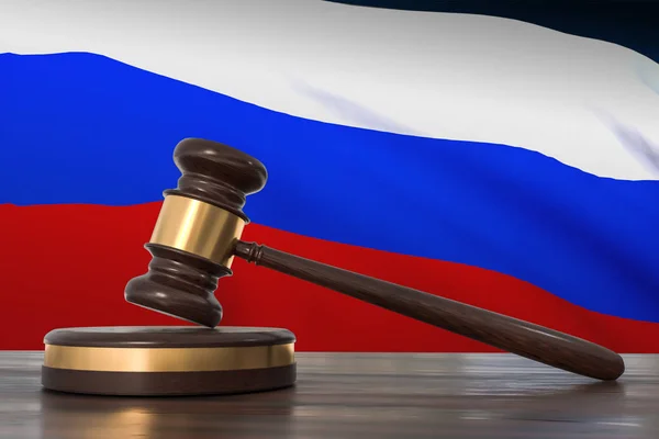 Gerechtigkeit in Russland. Holzhammer in Anwaltskanzlei. — Stockfoto