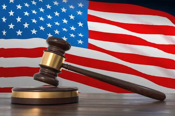 Gerechtigkeit in den USA. Holzhammer in Anwaltskanzlei. — Stockfoto