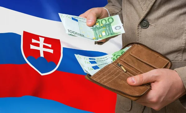 Investing money to Slovakia. Rich man with a lot of money.